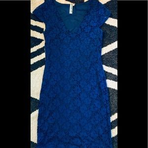 Blue Bodycon Lace Midi Dress Size Small